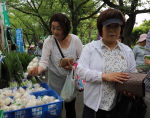 地元の野菜を買い求めるお客さん