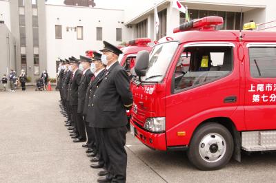 式典中に整列している消防職員