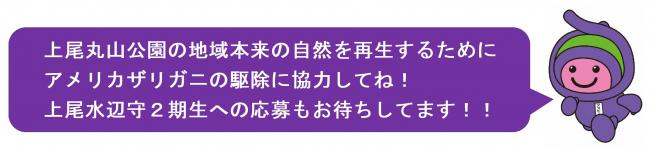 アッピーのメッセージ「上尾丸山公園の地域本来の自然を再生するためにアメリカザリガニの駆除に協力してね！上尾水辺守2期生への応募もお待ちしてます！！」