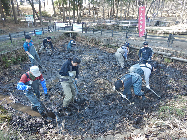 湿地の泥掘り