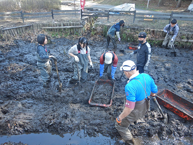 泥はとなりの湿地にまきだします