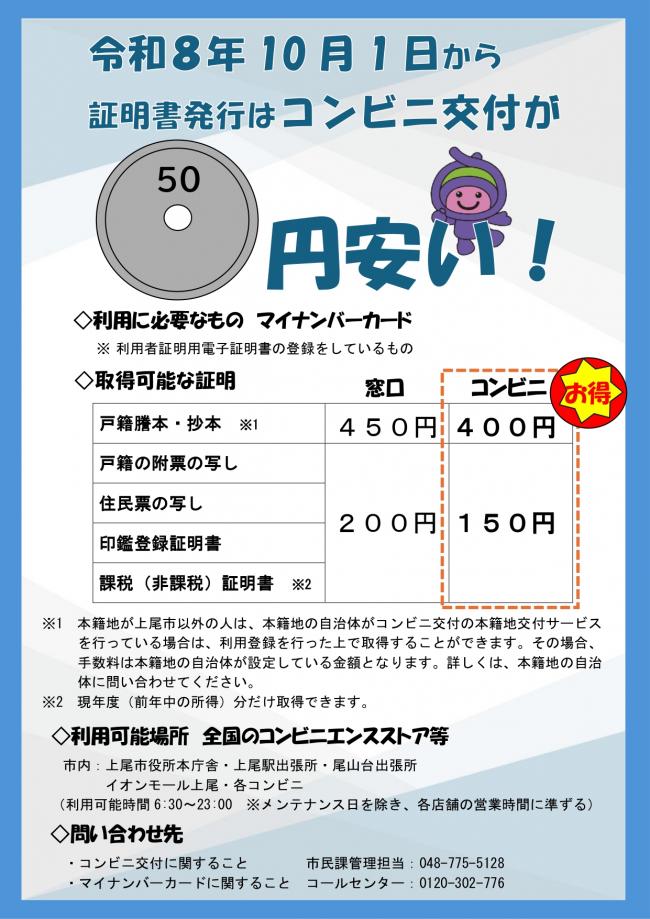 コンビニ交付サービス手数料減額チラシ